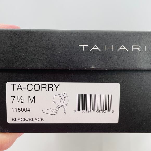 Tahari Corry Black Leather Ankle Strap Zip Back Pointed Toe Classic Heels 7.5 - Picture 10 of 12